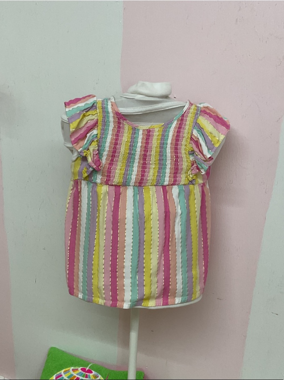 Kids Striped Flutter-Sleeve Top in Pink, Yellow, Green, Blue